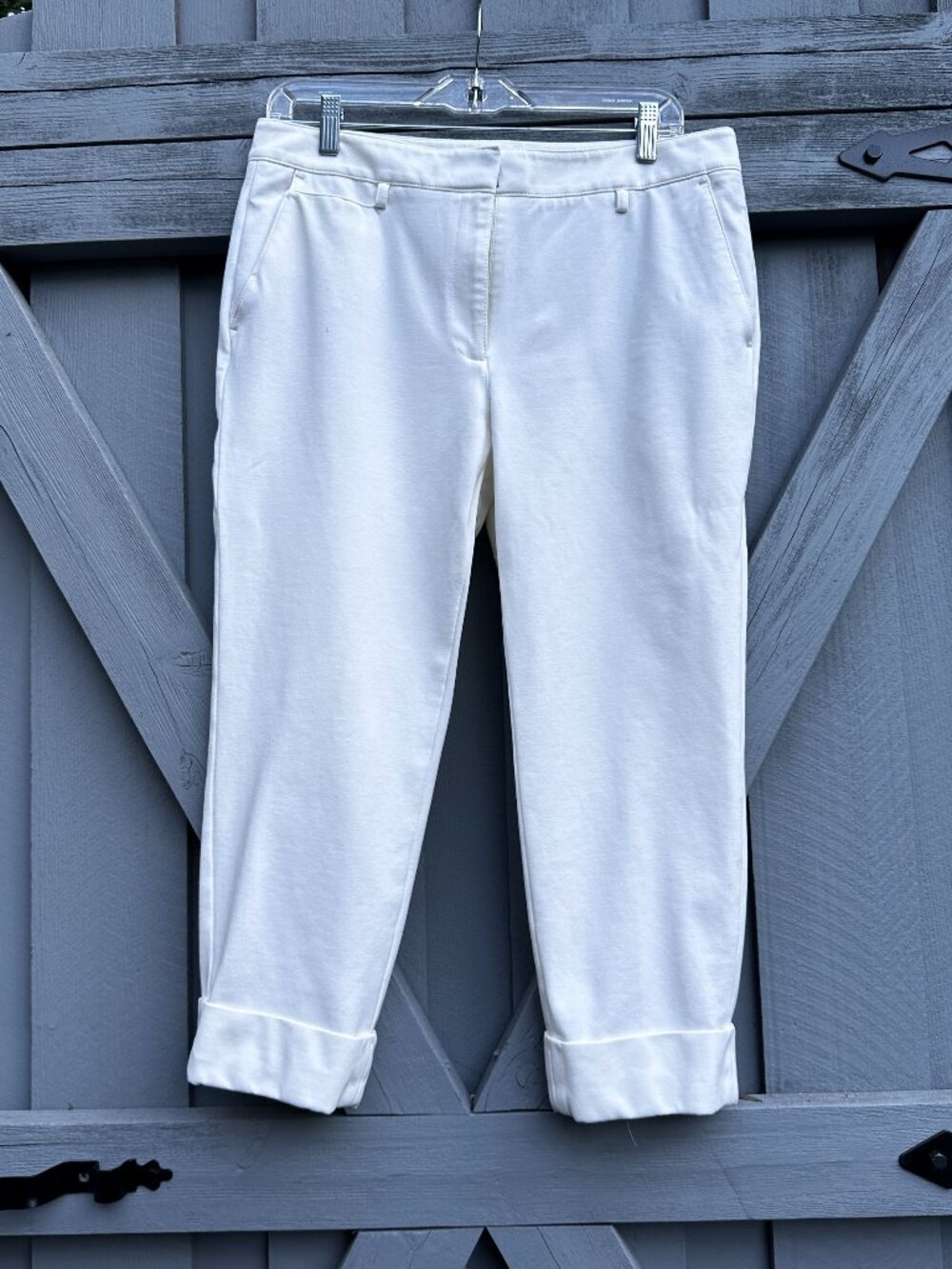 WHBM The Girlfriend White Cropped Knit Pants Size 8S Stretch Career Casual
